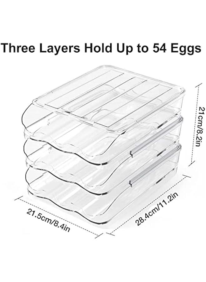 Refrigerator Rolling Egg Holder | Large Capacity Egg Dispenser | Reusable Clear Egg Tray Box With Lid | Egg Storage Container Organizer Bin | Space Saving Egg Tray For Refrigerator Countertop Cabine