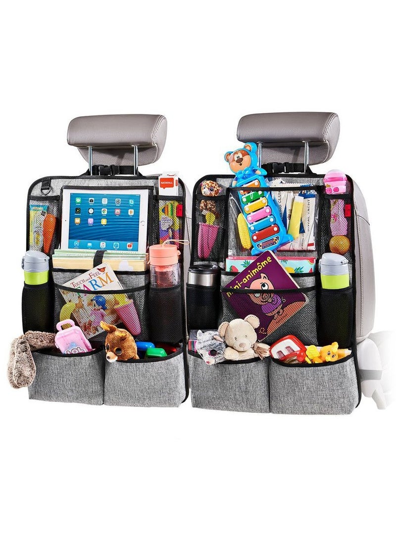 Car Back Seat Organizer Foldable Car Seat Back Protectors With 10-Inch Clear Tablet Pocket Car Storage Organizer With 9 Storage Pockets Earphone Charging Hole For Car Travel 2 Pack