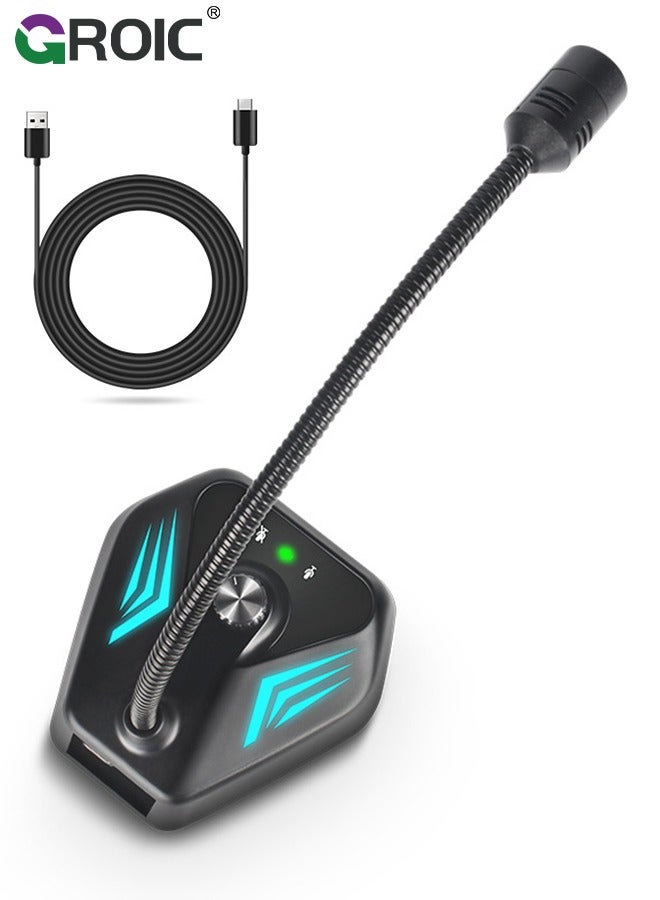 USB Computer Microphone, Computer Microphone with Adjustable Gooseneck, Plug and Play RGB Gaming Microphone, Compatible with PC, Laptop, Desktop