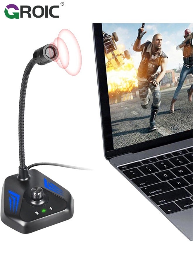 USB Computer Microphone, Computer Microphone with Adjustable Gooseneck, Plug and Play RGB Gaming Microphone, Compatible with PC, Laptop, Desktop