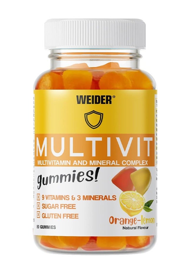 Multivit 80 Gummies Orange-Lemon 9 Vitamins And 3 Minerals, Sugar Free, Gluten free Essential Vitamins And Minerals for Immune Support