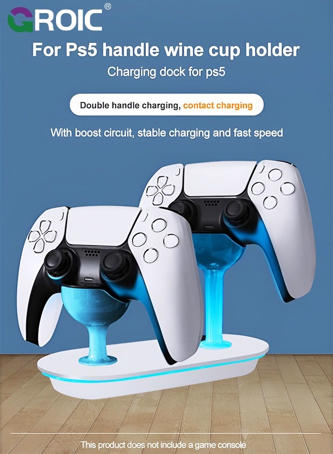 White PS5 Multifunctional Controller Charging Station with LED, Multifunctional Cooling Base, Dual Charger Docking Station for PS5 with Headset Holder