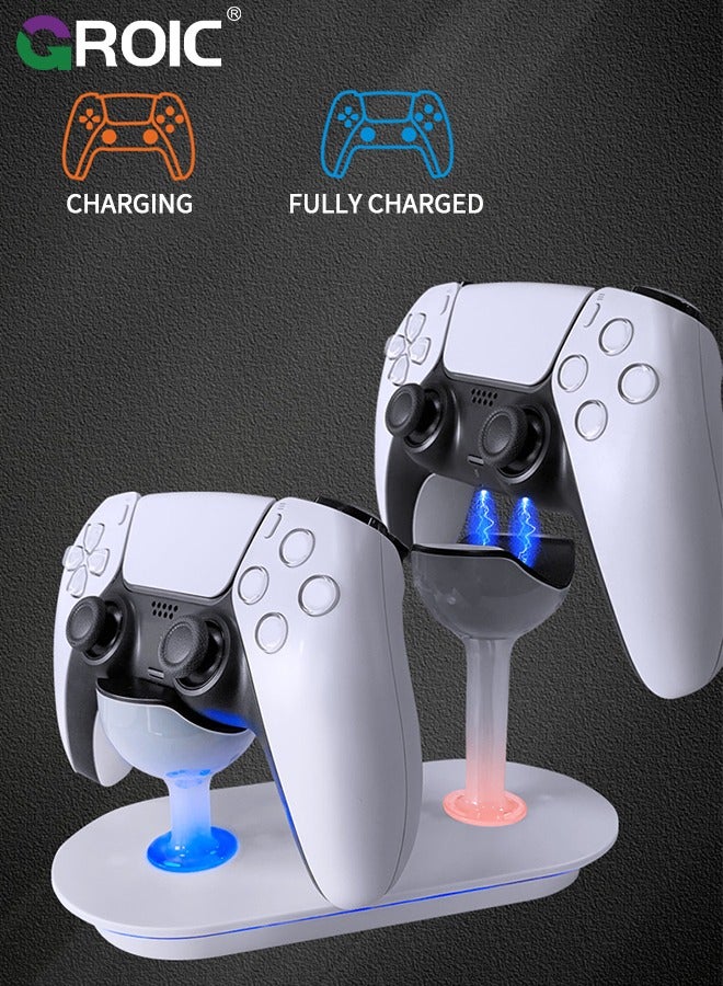 White PS5 Multifunctional Controller Charging Station with LED, Multifunctional Cooling Base, Dual Charger Docking Station for PS5 with Headset Holder