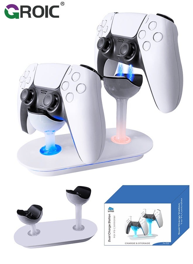 White PS5 Multifunctional Controller Charging Station with LED, Multifunctional Cooling Base, Dual Charger Docking Station for PS5 with Headset Holder