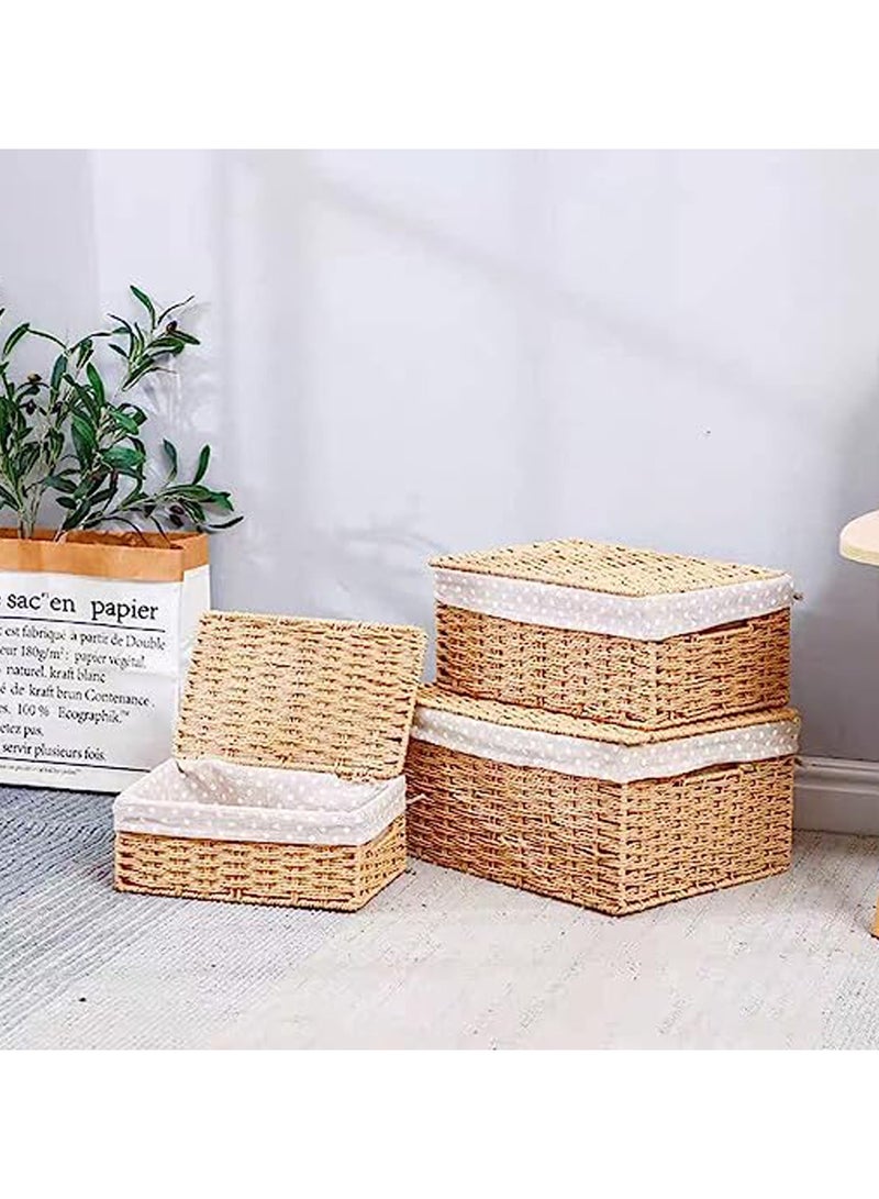 Rattan Wicker Storage Boxes with Lid Hand Woven Storage Boxes 3 Pieces Set Nesting Rattan Storage Boxes Woven Baskets For Shelf