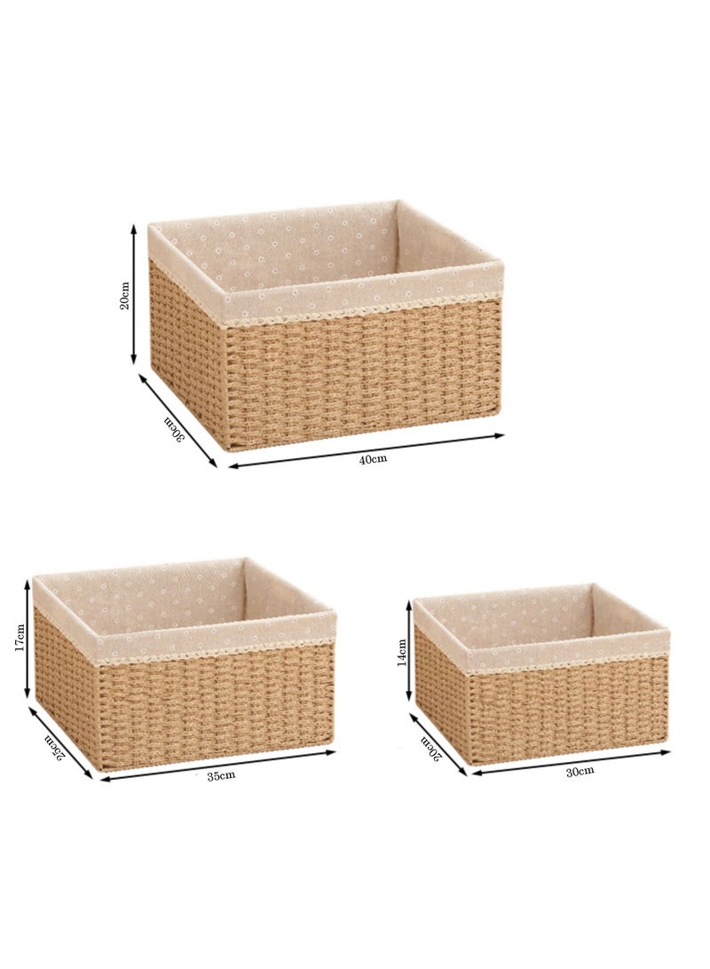 Rattan Wicker Storage Boxes with Lid Hand Woven Storage Boxes 3 Pieces Set Nesting Rattan Storage Boxes Woven Baskets For Shelf