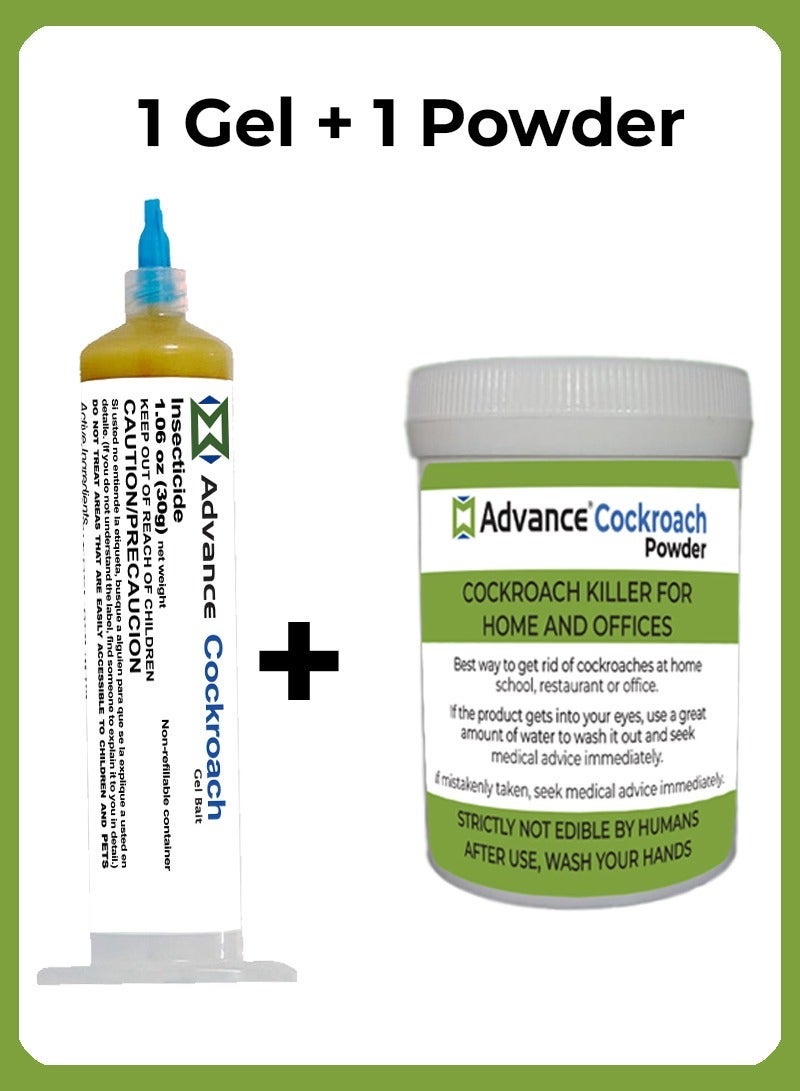 Advance Cockroach Gel Bait 1 Tube x 30grams with German Roach Insect Pest Control Powder 100 GM