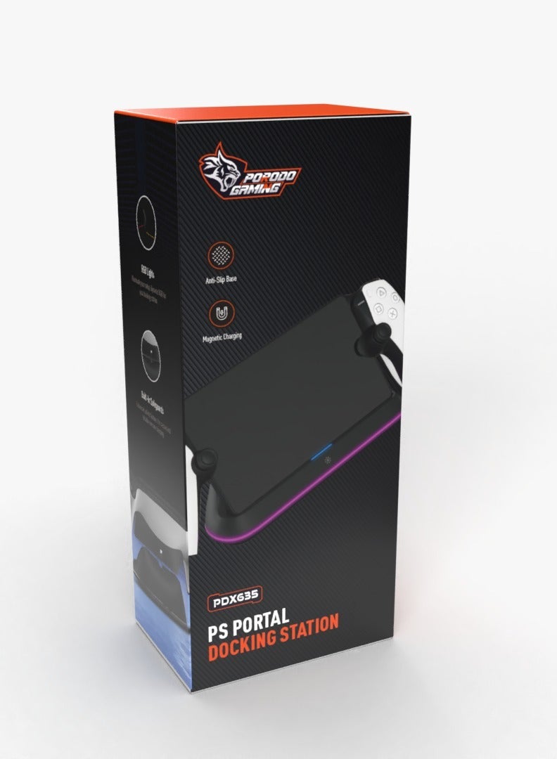 PS Portal Charge & Docking Station with Magnetic Charging and RGB Light / Built-in Safeguard / Anti-Slip Dock Base - Black