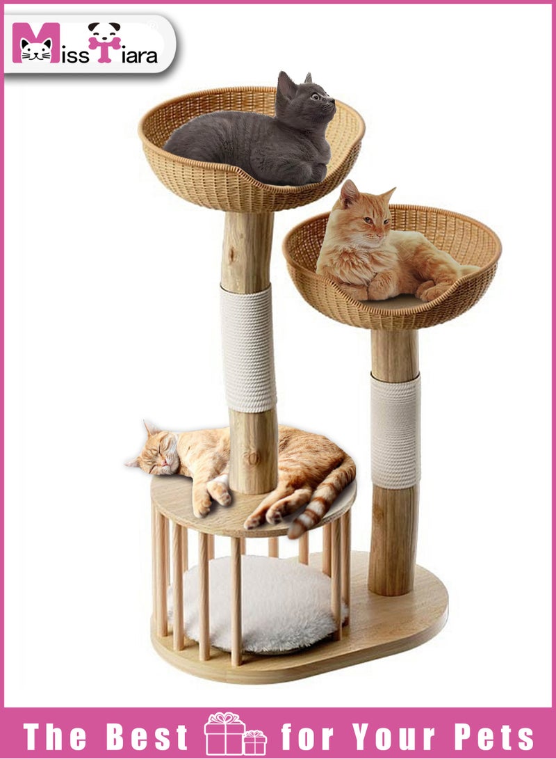 Cat Tree Tower, Cat Condo, Cat Scratching Post, with 8cm thick Solid wood white posts and trunk rattan cat tree climbing tower cat nest sisal cat scratching board tree with oak solid wood board