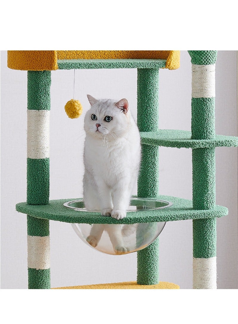 Cat Tree Tower, Cat Condo, Cat Scratching Post ,143cm Cat Tower With Ladder Multi-level Cactus Large Cat Tower for Indoor Cats ,Cat Condo for Large Cats with Space Capsule Nest Sisal Covered Scratching Post Green