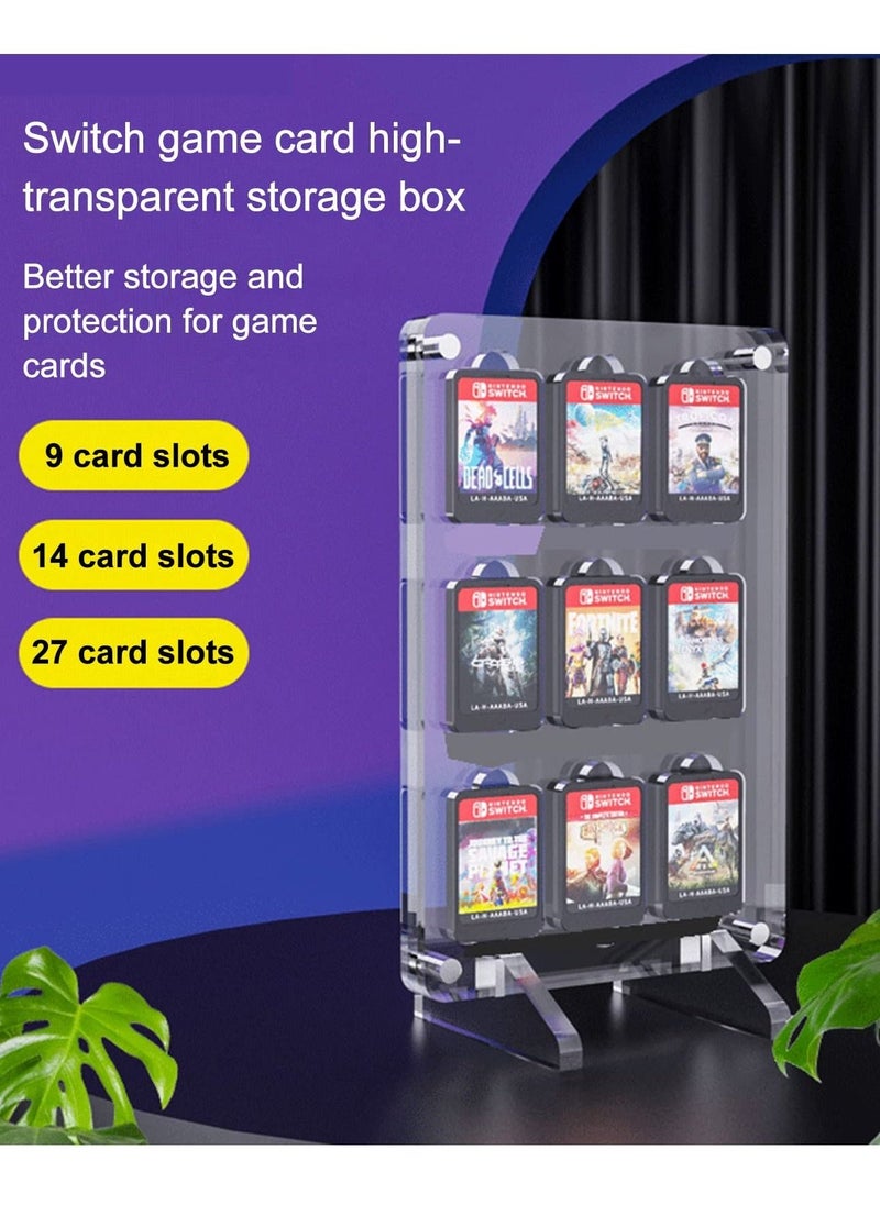 Game Card Case for Nintendo Switch, 9 Slot Clear Acrylic Game Storage Case Crystal Magnetic Cassette Display Case for Card Protection Two-legged Stand Ornament