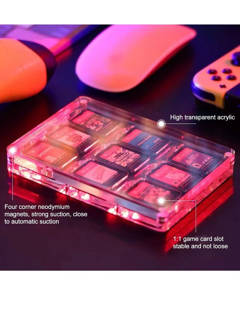 Game Card Case for Nintendo Switch, 9 Slot Clear Acrylic Game Storage Case Crystal Magnetic Cassette Display Case for Card Protection Two-legged Stand Ornament