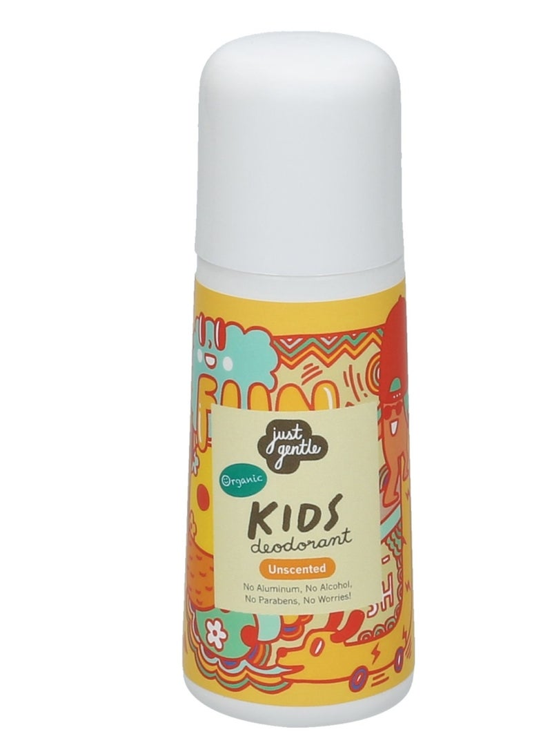 Just Gentle Organic Kids Deodorant Unscented - Aluminum-Free, Natural Odor Protection, Gentle on Sensitive Skin, 60ml