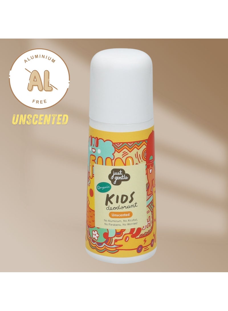 Just Gentle Organic Kids Deodorant Unscented - Aluminum-Free, Natural Odor Protection, Gentle on Sensitive Skin, 60ml