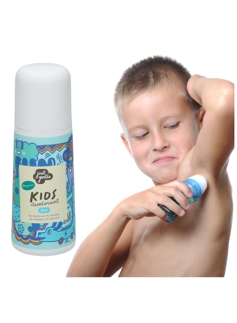 Just Gentle Organic Kids Deodorant Unscented Cool - Aluminum-Free, Natural Odor Protection, Cooling Sensation, Gentle on Sensitive Skin, 60ml