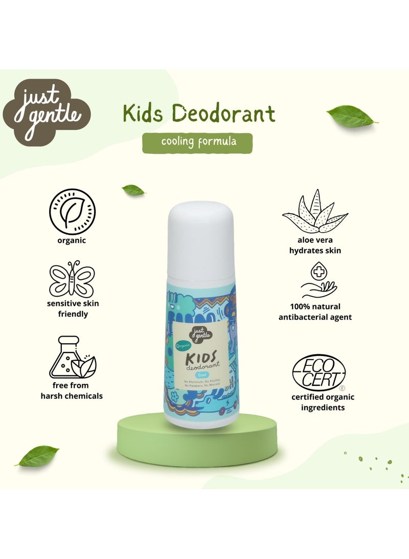 Just Gentle Organic Kids Deodorant Unscented Cool - Aluminum-Free, Natural Odor Protection, Cooling Sensation, Gentle on Sensitive Skin, 60ml