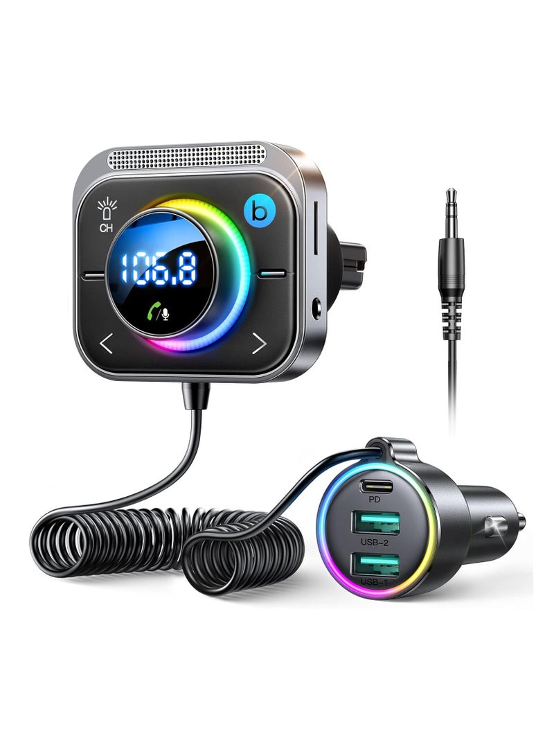 Bluetooth 5.3 FM/AUX Bluetooth Car Adapter, 【Air Vent Installation & Bass Boost】 3 Ports PD&QC 3.0 FM Transmitter for Car, Radio Bluetooth Receiver for Car HD Calling and Enjoy Music