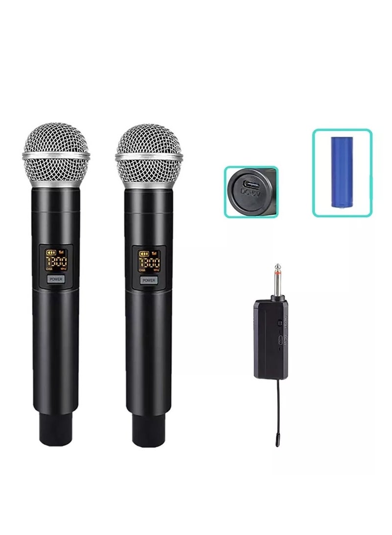 Wireless Microphone  UHF Cordless Dual Handheld Dynamic Mic Set With Rechargeable Receiver For Karaoke Party Voice Amplifier Singing Machine