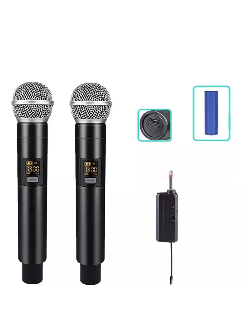 Wireless Microphone  UHF Cordless Dual Handheld Dynamic Mic Set With Rechargeable Receiver For Karaoke Party Voice Amplifier Singing Machine