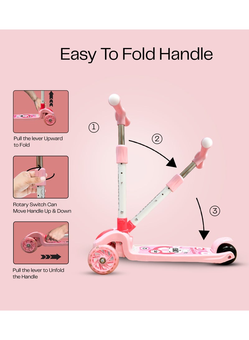 Kids' Scooter with LED Lights and 3-Level Height Adjustment - Pink