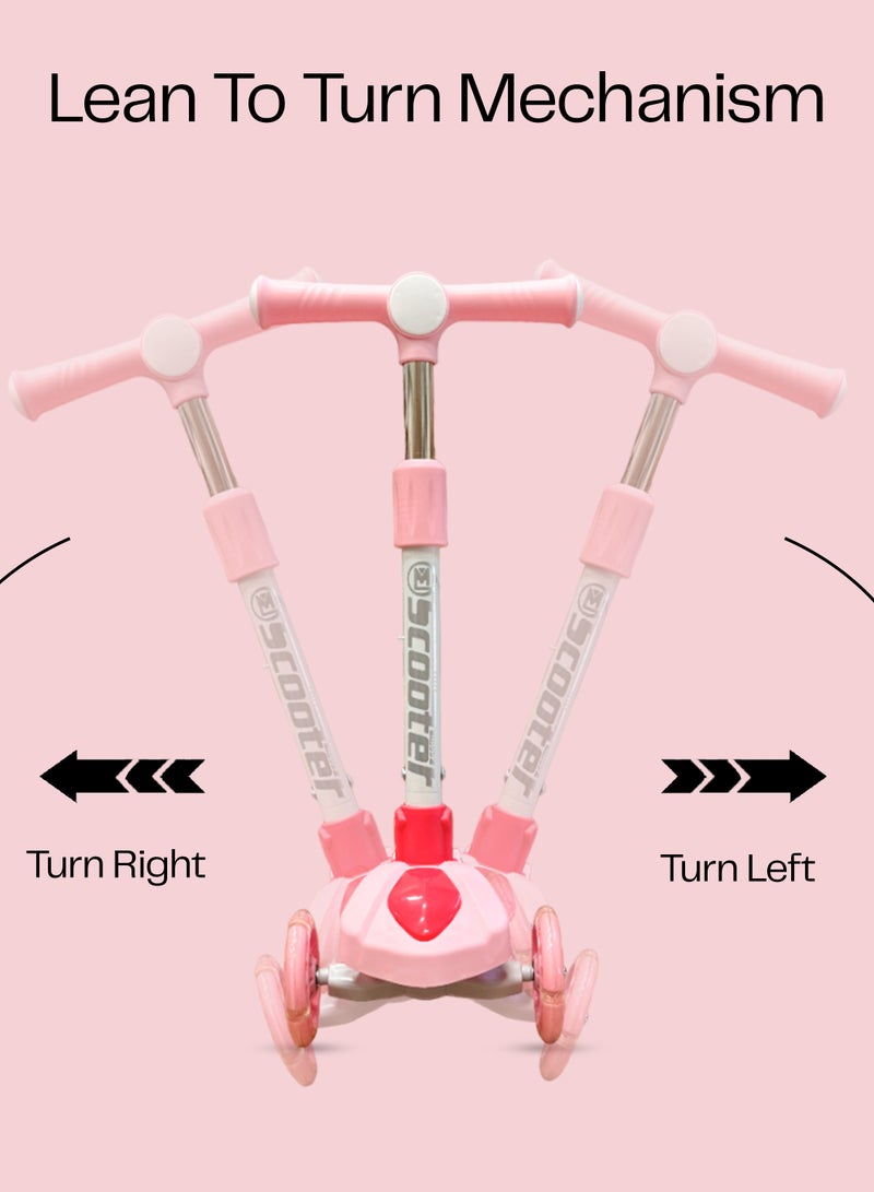 Kids' Scooter with LED Lights and 3-Level Height Adjustment - Pink