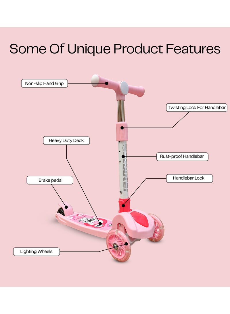 Kids' Scooter with LED Lights and 3-Level Height Adjustment - Pink