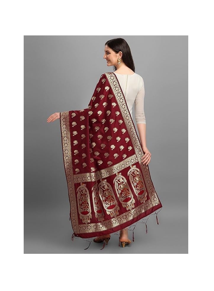 Women's Woven Banarasi Silk Zari Dupatta/Chunni, Width 1 Meter, Length 2.5 Meter