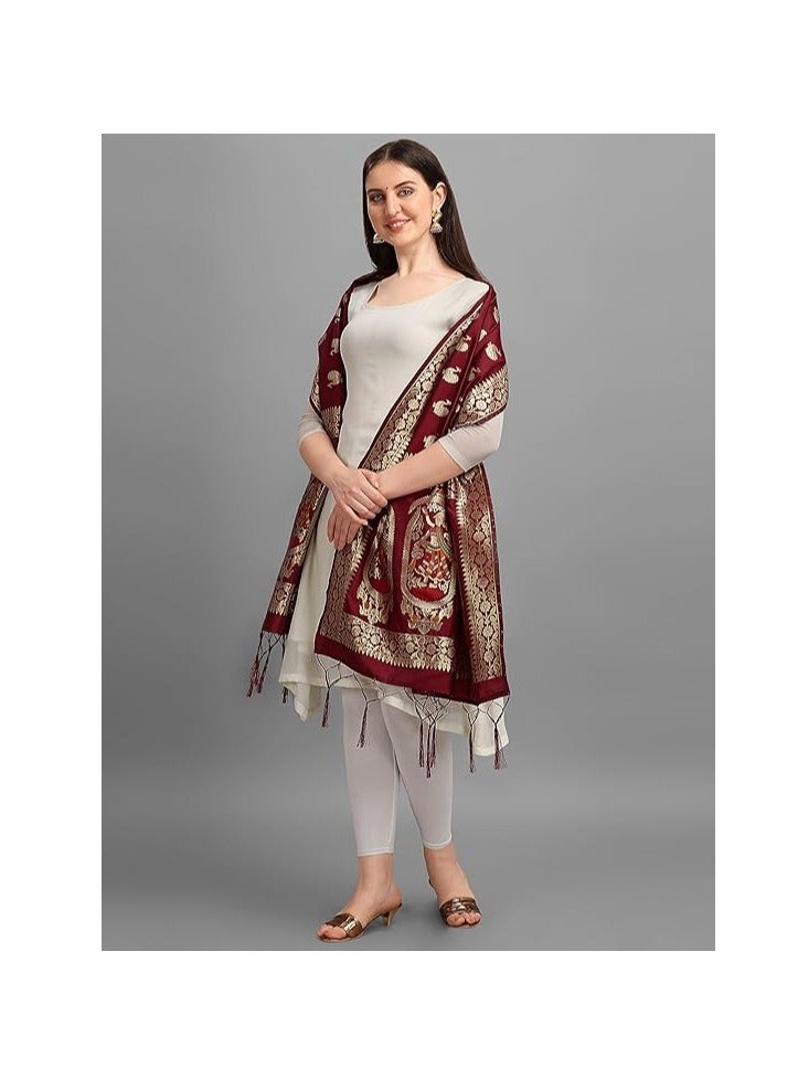 Women's Woven Banarasi Silk Zari Dupatta/Chunni, Width 1 Meter, Length 2.5 Meter