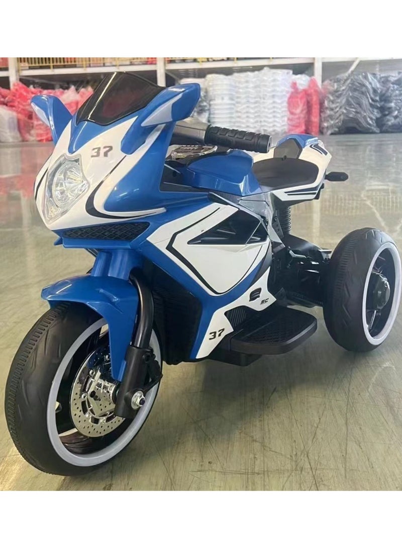 Electric Motorcycle for Kids Children's Ride-on Toys Tricycle Large 3 Wheels Motorbike Blue White