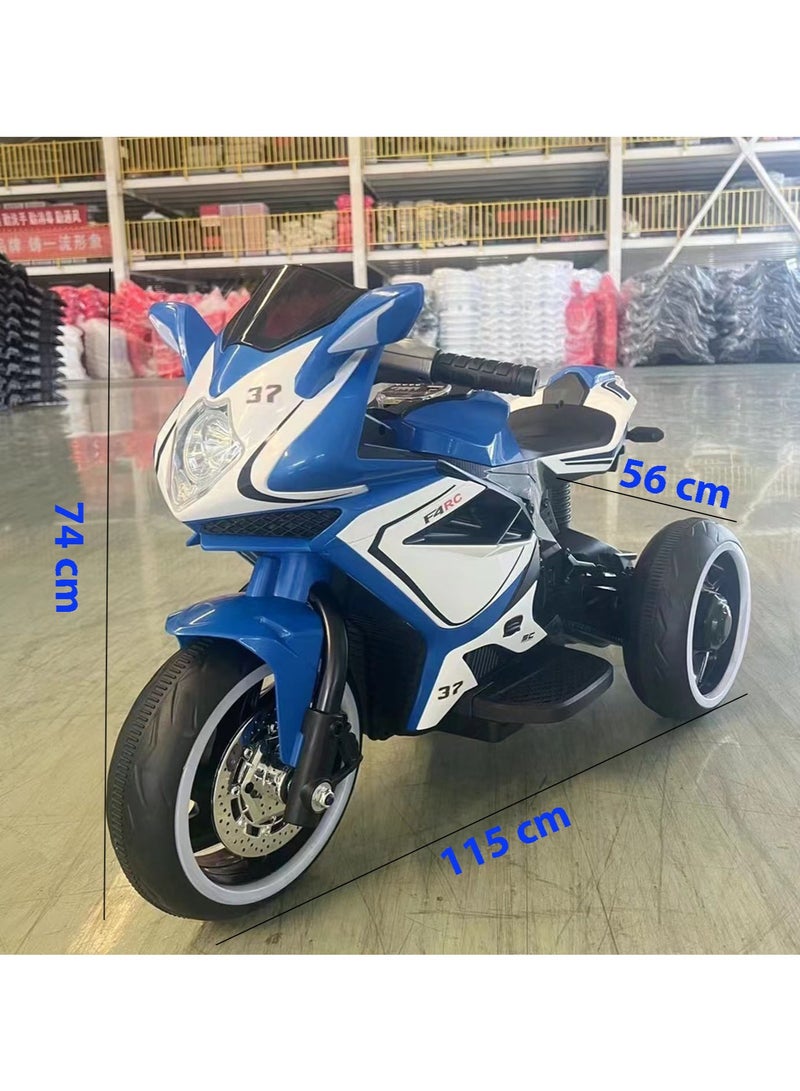 Electric Motorcycle for Kids Children's Ride-on Toys Tricycle Large 3 Wheels Motorbike Blue White