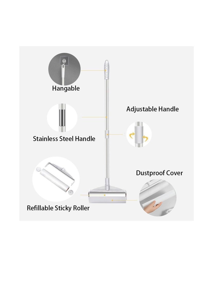 Lint Remover Reusable Lint Roller with 9 Refiils & Long Handle 50~90CM Adjustable Pet Hair Remover Sticky Dust Broom with Retractable Handle for Floor Carpet Bed Curtain Sofa Home Office Cleaning Tool