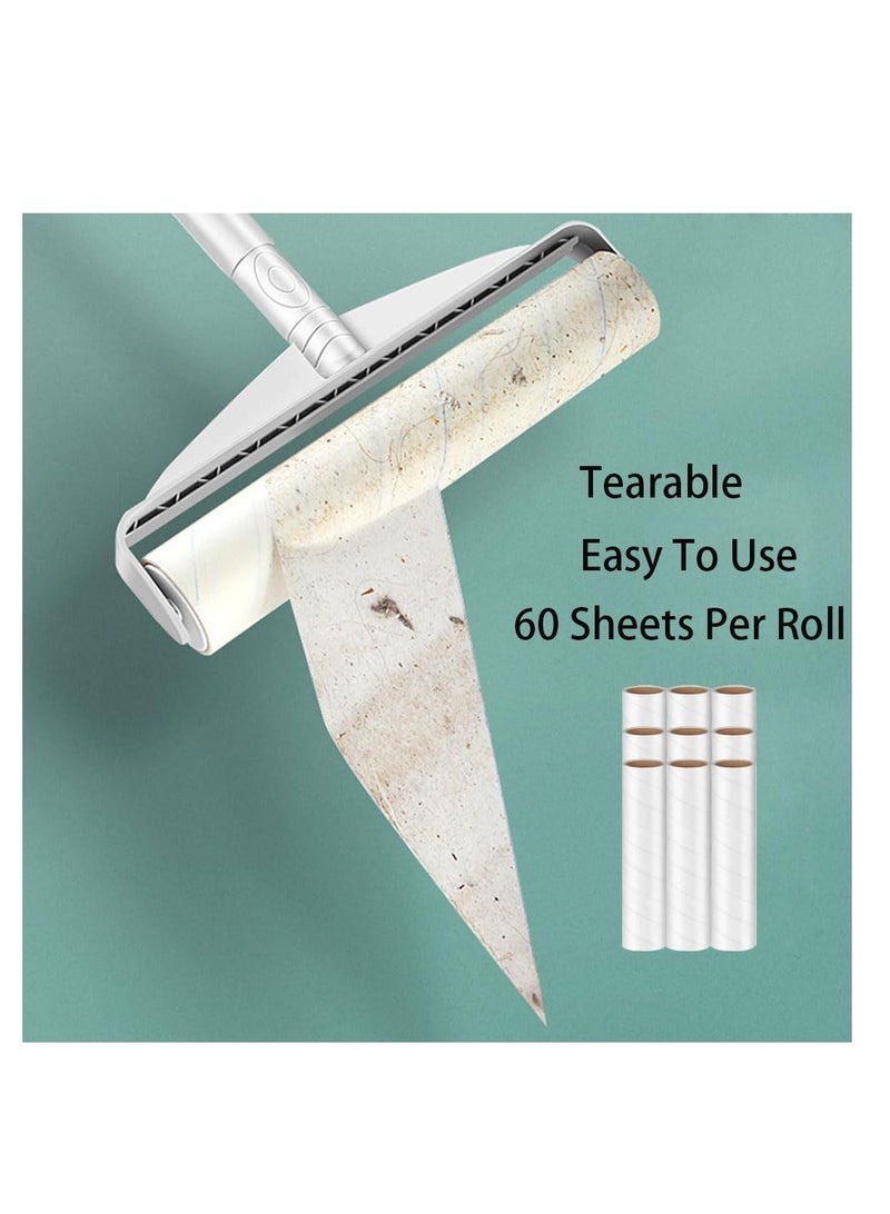 Lint Remover Reusable Lint Roller with 9 Refiils & Long Handle 50~90CM Adjustable Pet Hair Remover Sticky Dust Broom with Retractable Handle for Floor Carpet Bed Curtain Sofa Home Office Cleaning Tool