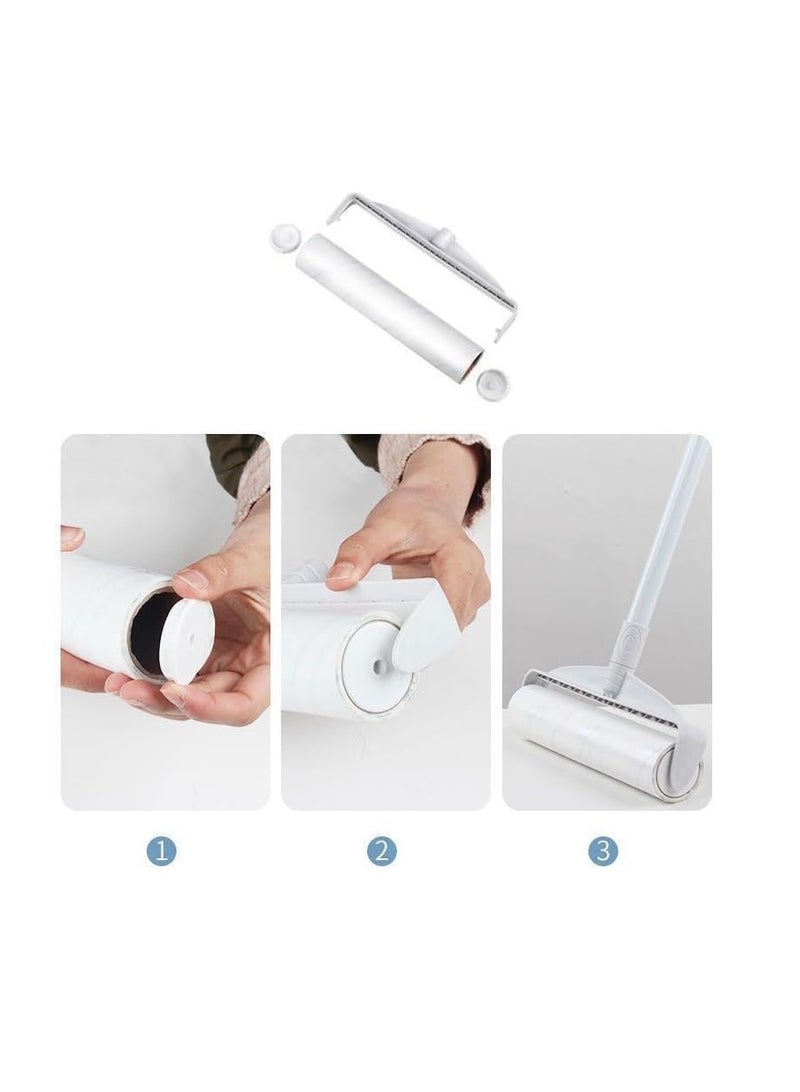 Lint Remover Reusable Lint Roller with 9 Refiils & Long Handle 50~90CM Adjustable Pet Hair Remover Sticky Dust Broom with Retractable Handle for Floor Carpet Bed Curtain Sofa Home Office Cleaning Tool