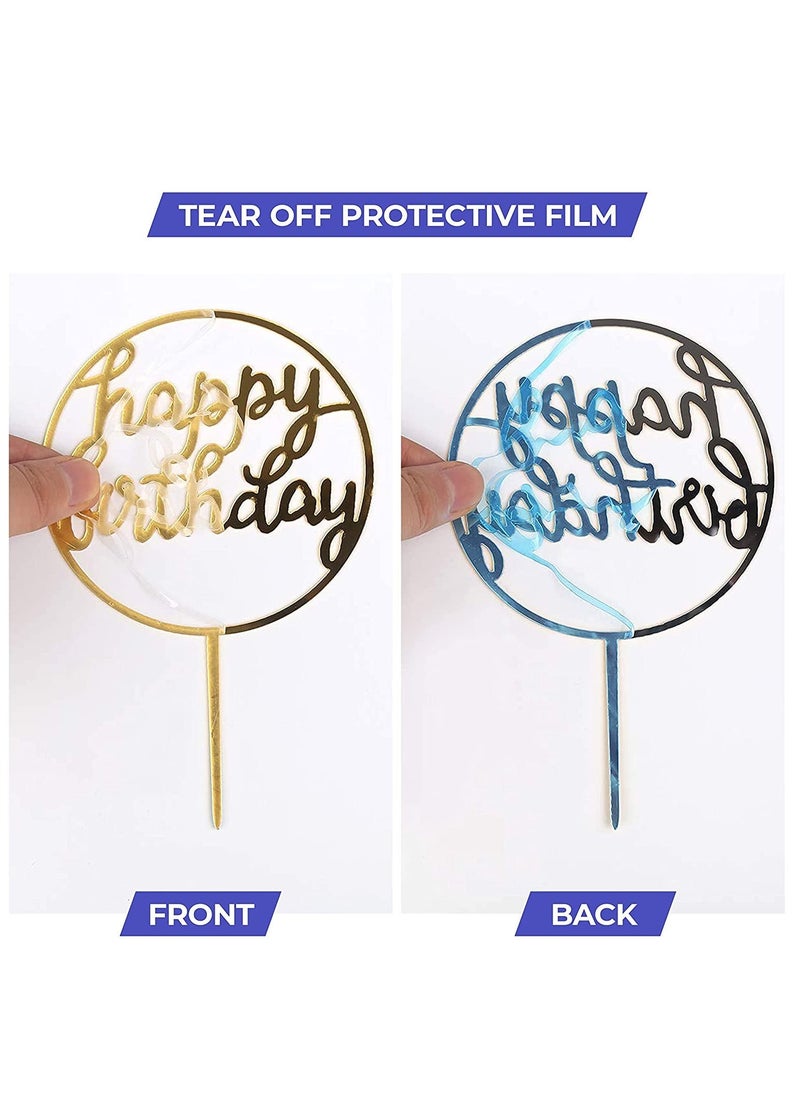 Happy Birthday Cake Toppers Gold Acrylic Cake Topper 4 Different Shapes for Birthdays Event Decorations Supplies Pack of 4