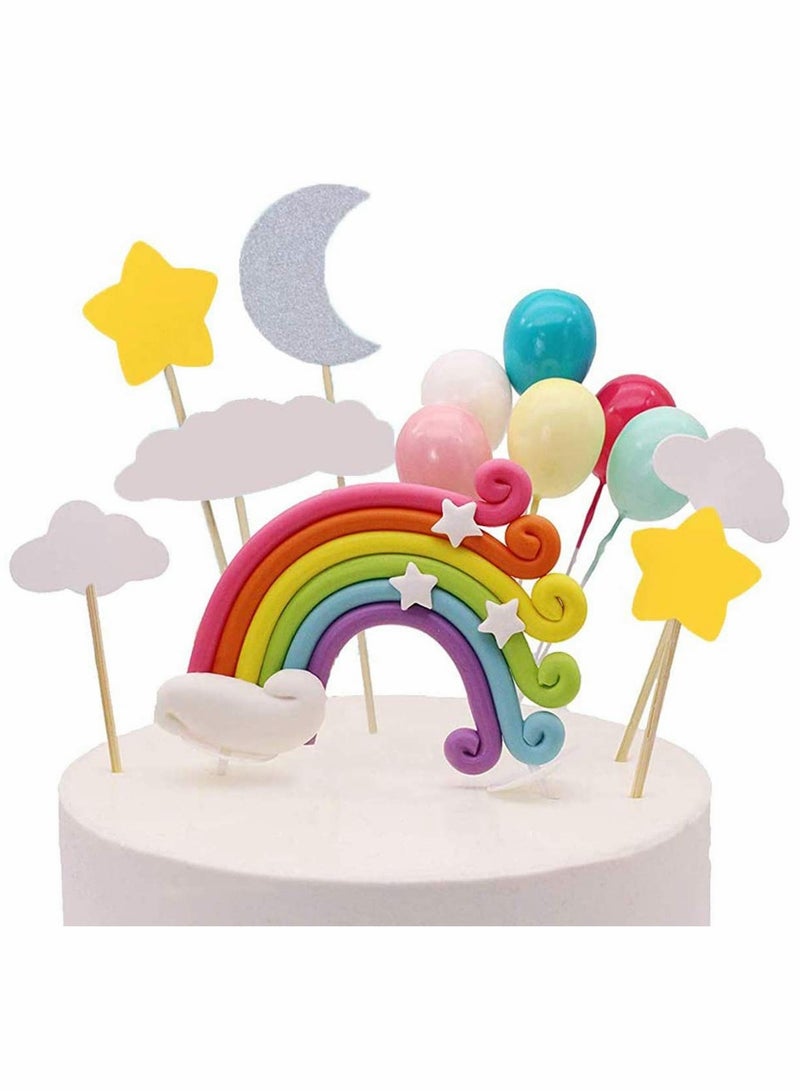 Colorful Rainbow Cake Topper, 3D Soft Pottery Baby Shower Cake Picks Boys Girls Rainbow Theme Birthday Party Wedding Cake Decorations Supplies