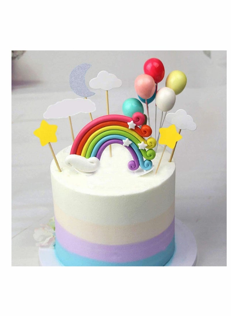 Colorful Rainbow Cake Topper, 3D Soft Pottery Baby Shower Cake Picks Boys Girls Rainbow Theme Birthday Party Wedding Cake Decorations Supplies