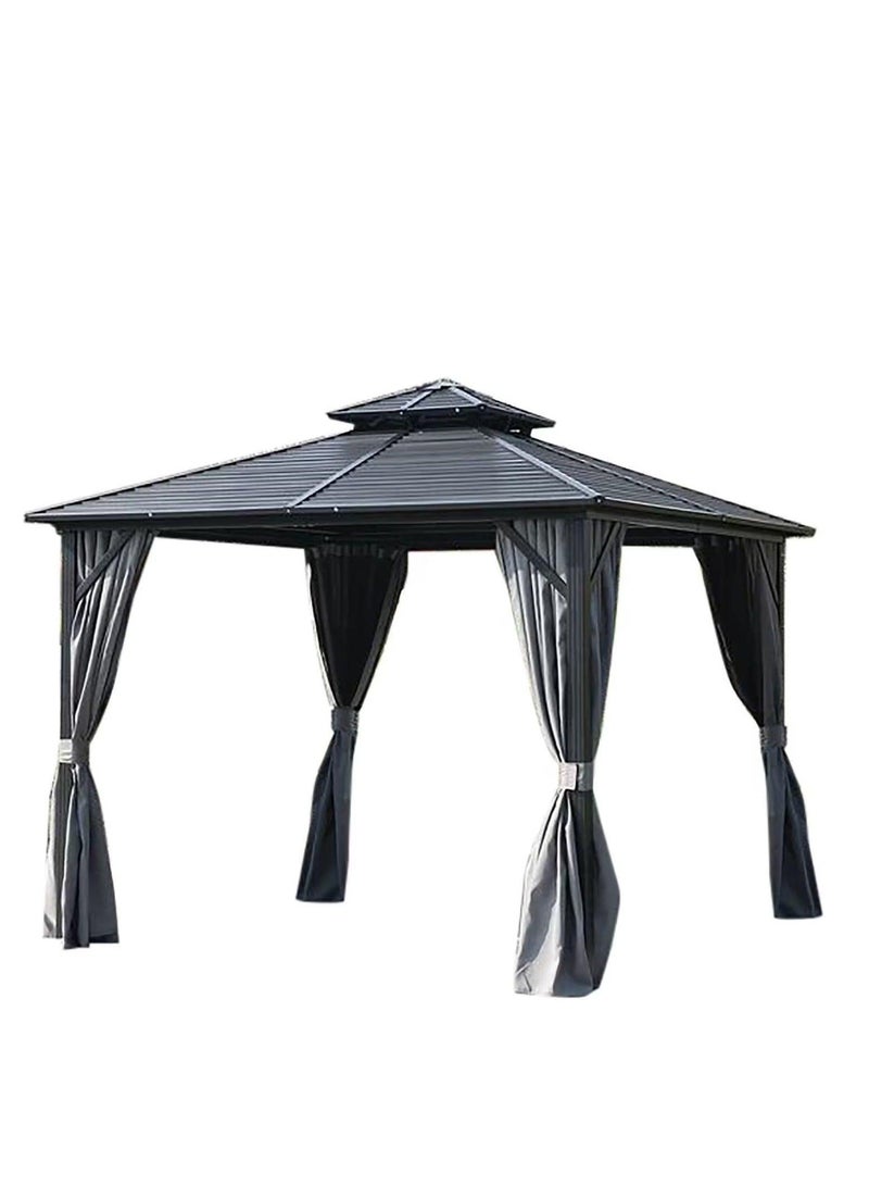 Wooden Twist Waxed Garden Gazebo with Waterproof Curtain and Mosquito Net ( Grey )