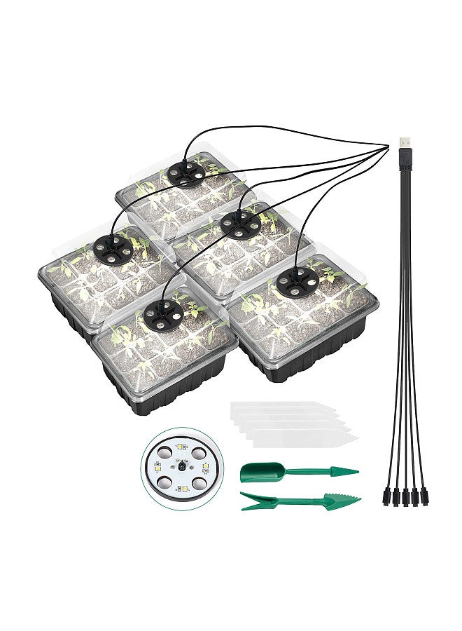 5PCS Plant Germination Starter Tray With Grow Lights for Planting 60 Plant Cells Organic Plant Starter Kit with 5 Labels 2 Transplanting Tool