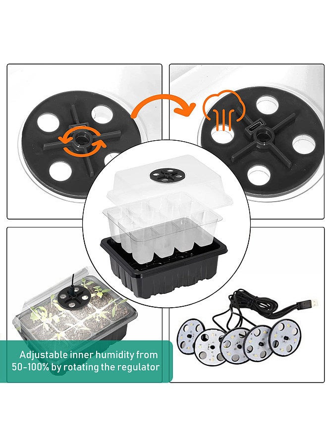 5PCS Plant Germination Starter Tray With Grow Lights for Planting 60 Plant Cells Organic Plant Starter Kit with 5 Labels 2 Transplanting Tool