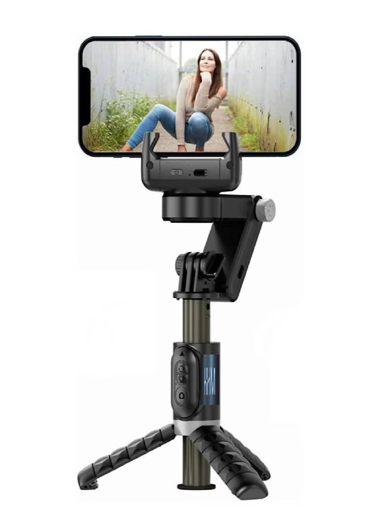 Gimbal Stabilizer Tripod for smartphones with light handheld or portable 360° rotation with face tracker and wireless remote control compatible with iPhone and Android