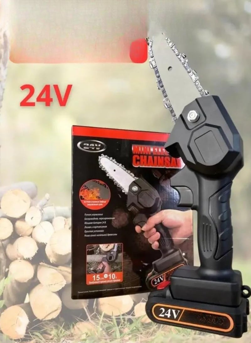 Portable Mini Electric Chainsaw – Cordless 24V Handheld Chain Saw with 2 Batteries, Brushless Motor for Pruning Tree Branches, Gardening, and Woodworking; Ideal Mini Saw for Home, Yard, and Garden Use, US Plug Type