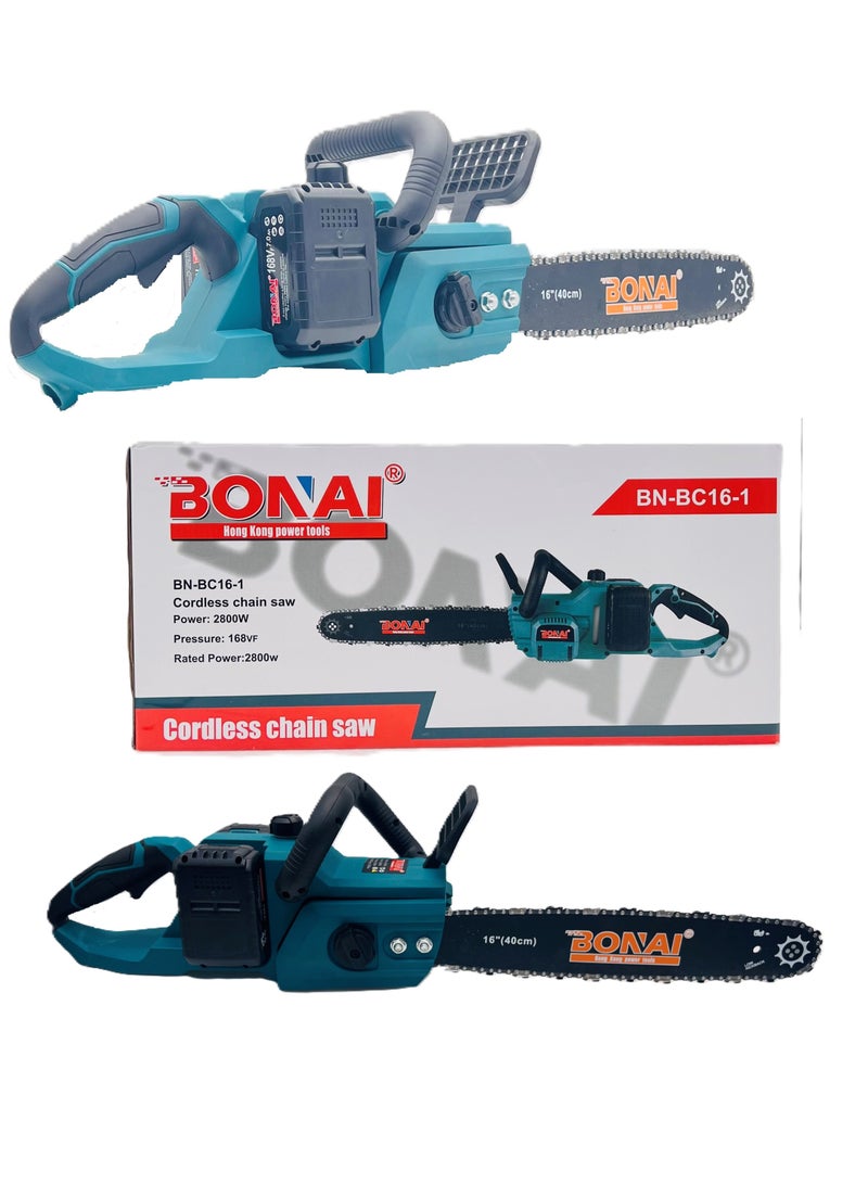 Bonai Cordless Chainsaw, 16-Inch (40cm) 2800W, 168V Battery-Powered Chain Saw, Lightweight, Powerful for Tree Pruning and Wood Cutting, BN-BC16-1