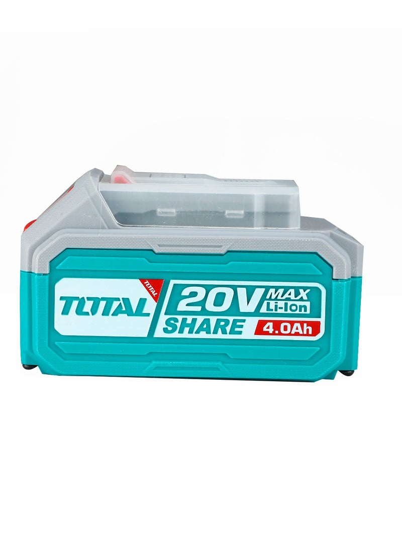 Total 20V Lithium-Ion 4.0Ah Battery Pack with LED Indicator | Compatible with P20S Tools | Universal 20V Battery for Multiple Tools