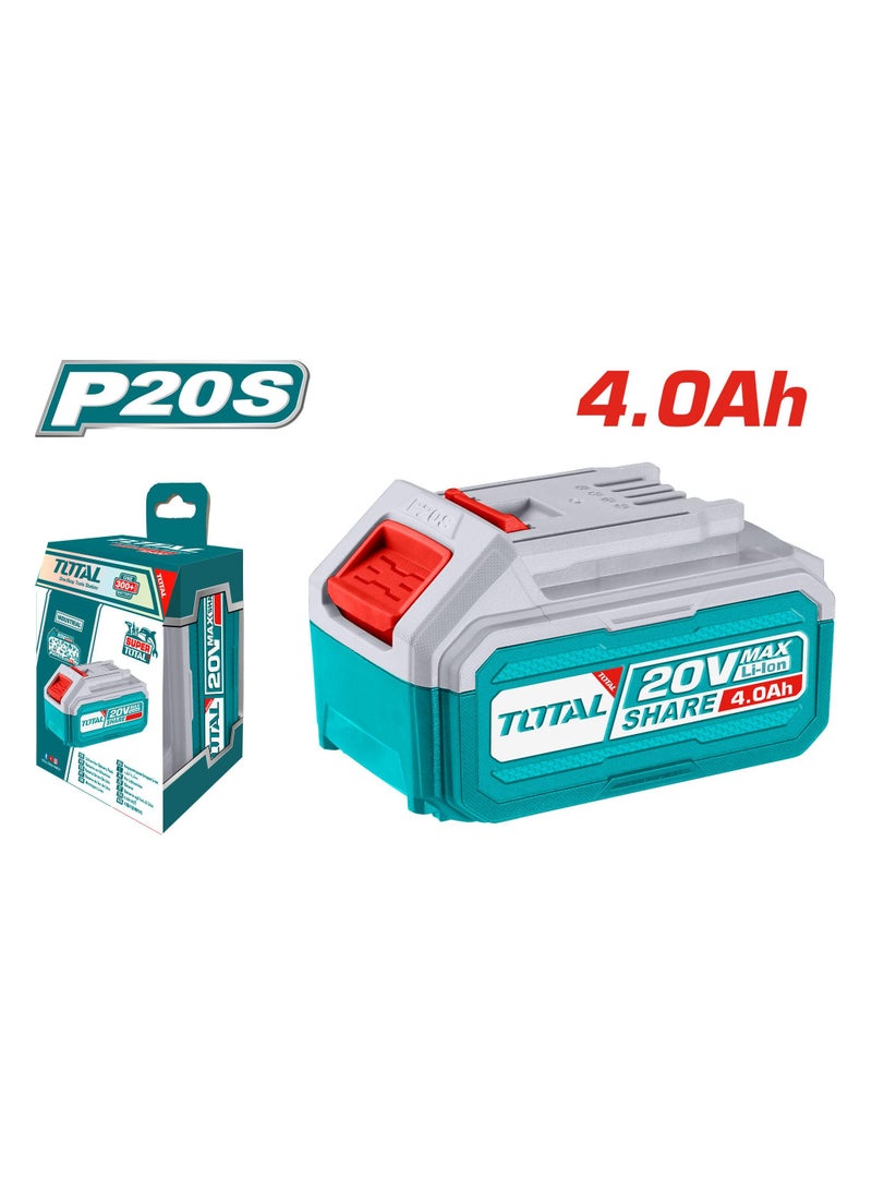 Total 20V Lithium-Ion 4.0Ah Battery Pack with LED Indicator | Compatible with P20S Tools | Universal 20V Battery for Multiple Tools