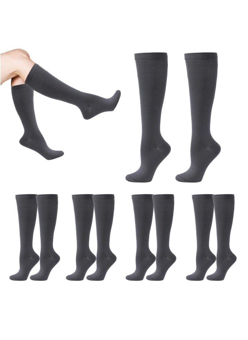 Compression Socks for Women Men, 5 Pairs Knee High Calf Socks, Non-Slip Compression Support Stockings for Sport, Work, Travel, Edema, Diabetic, Blood Circulation, Pregnancy, Nursing, L/XL, Size 39-45