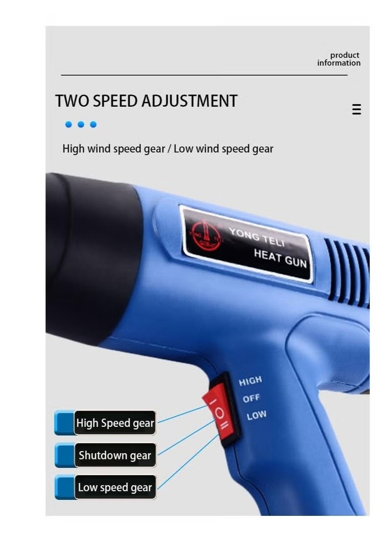 Corded Heat Gun Portable Hot Air Gun 1500W with 2 Temperature Gear for Shrink Wrapping, Industrial Plastic Soldering, Tube Bending, Automotive film, Removing Old Paint Film and Adhesives