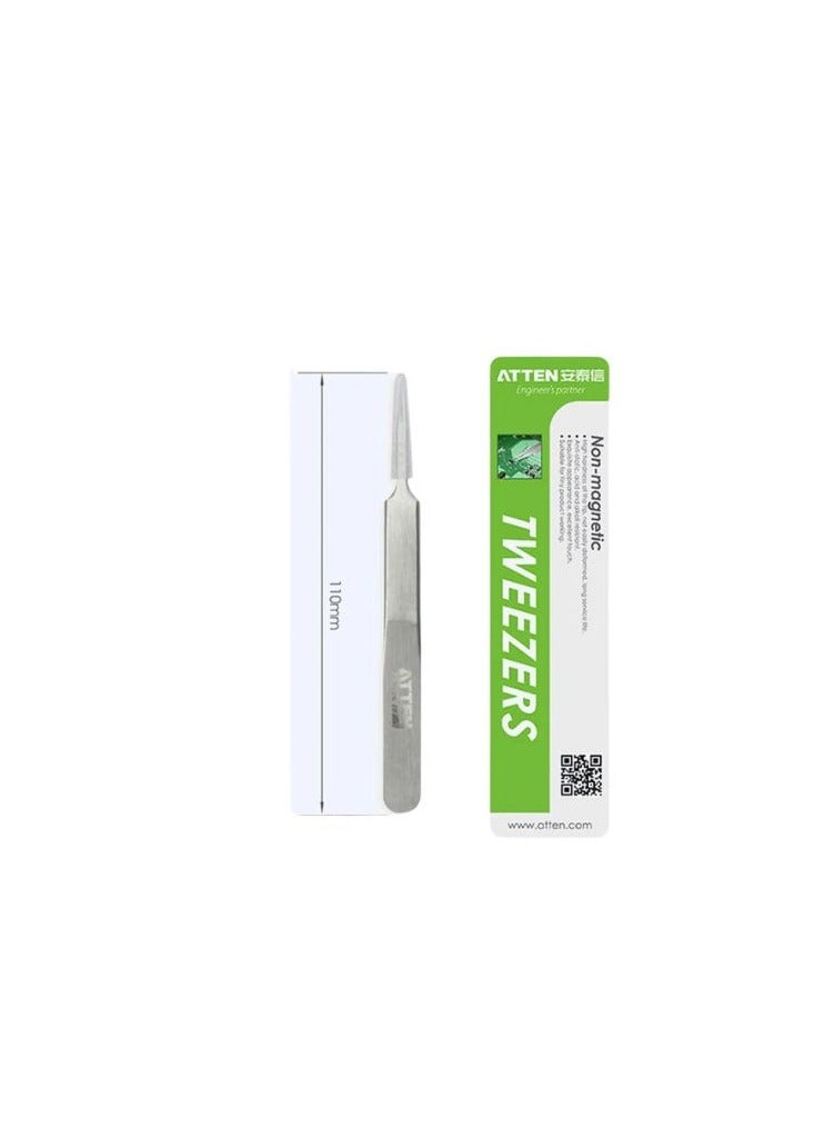 Atten AT-114 Stainless Steel Tweezers are expertly designed tools suitable for precision work in electronics crafting and a variety of other applications Made from high quality stainless steel these tweezers are built for durability and efficiency.