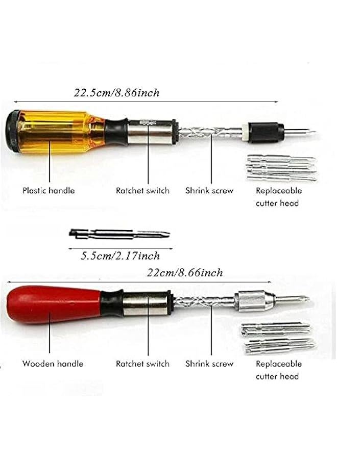 Screw Driver Kit Plastic Drill Bit Replaceable Heads Semi-automatic Hand Tools Ratcheting Socket 6 in 1(9,Red Yellow)
