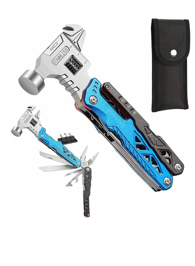 Upgraded Adjustable Wrench Multitool Hammer With Yg10 Tungsten Steel Replaceable Wire Cutters For Men,18 In 1 Pocket Multi Tool Knife With Spring-Action Pliers For Camping,Survival