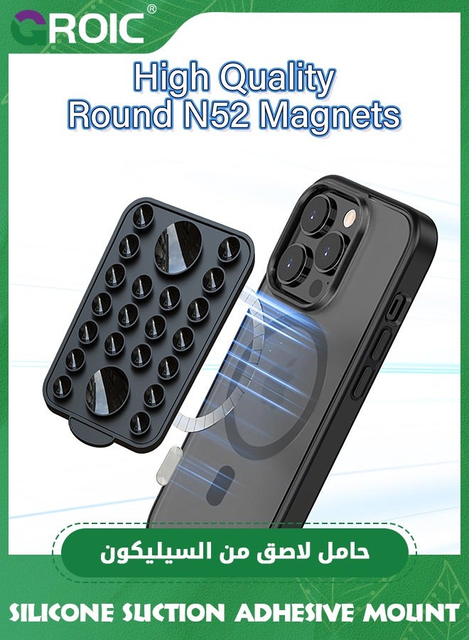 Black Silicone Suction Phone Case Adhesive Mount, Hands-Free, Strong Grip Holder for Selfies & Videos, Durable, Easy to Use, iPhone & Android Compatible